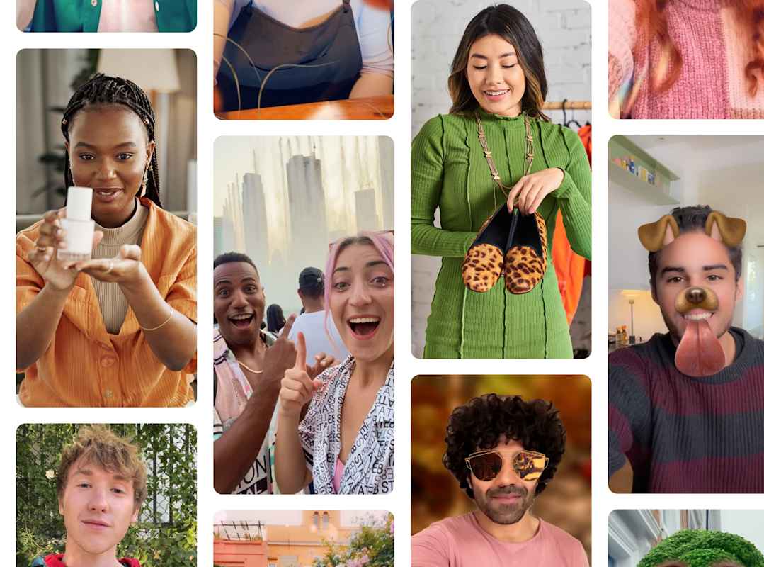 Creators showcasing products and fun moments using Snapchat Ads features and AR filters.
