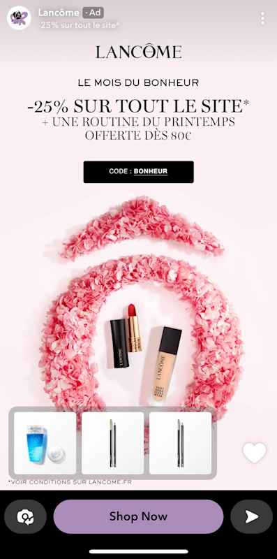 Snap Ad Example for Lancome Le Mois Du Bonheu
