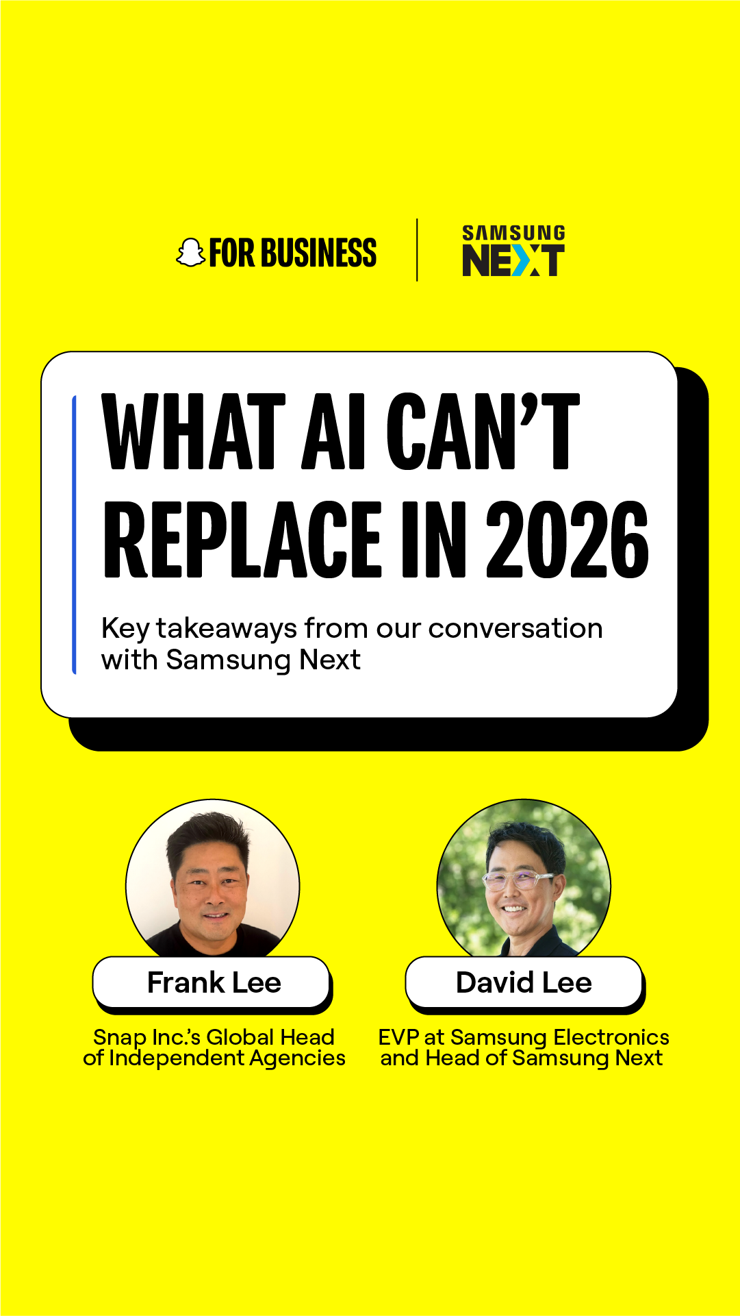 AI transformation discussion for independent agencies with Samsung Next and Snap for Business leaders.
