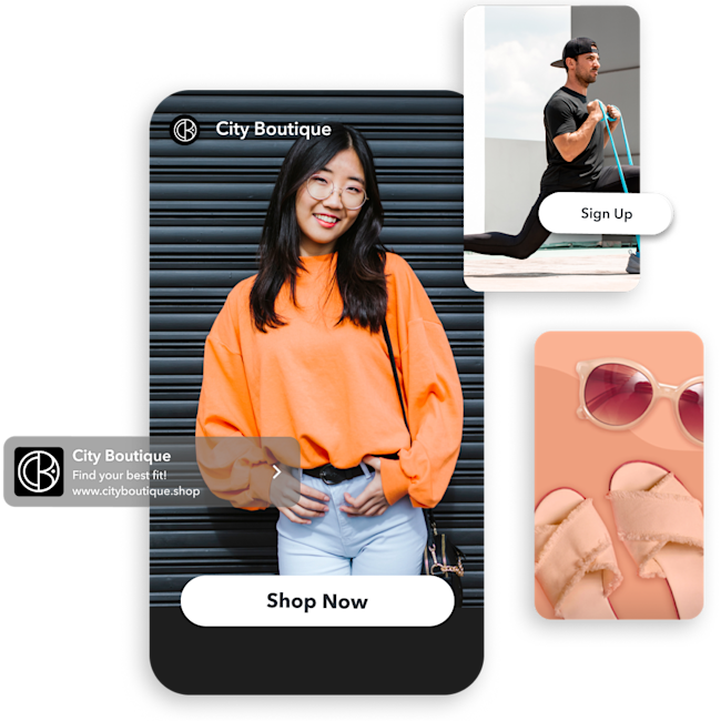 Mobile Snapchat Ads showcasing boutique products and shopping actions designed to reach new audiences and drive conversions.