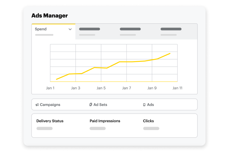 Snapchat Ads Manager dashboard displaying spend trends and performance metrics for campaigns impressions and clicks.