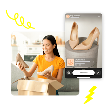 Snapchat ad for City Boutique showing a woman receiving a package of heels.