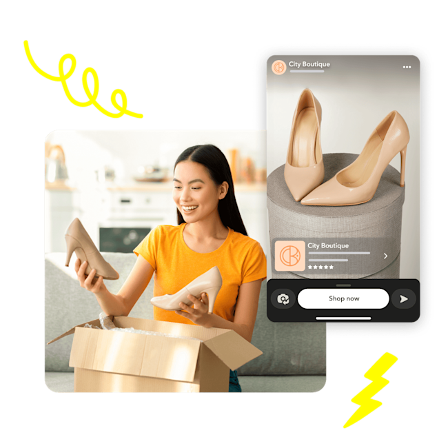 Snapchat ad for City Boutique showing a woman receiving a package of heels.