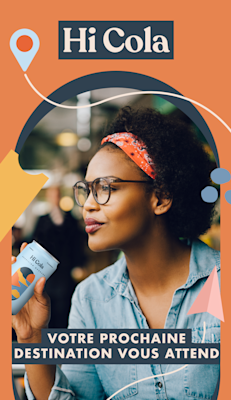 Hi Cola Snapchat Ad showing one of its bottled drinks with the tag "Your next destination is waiting for you"