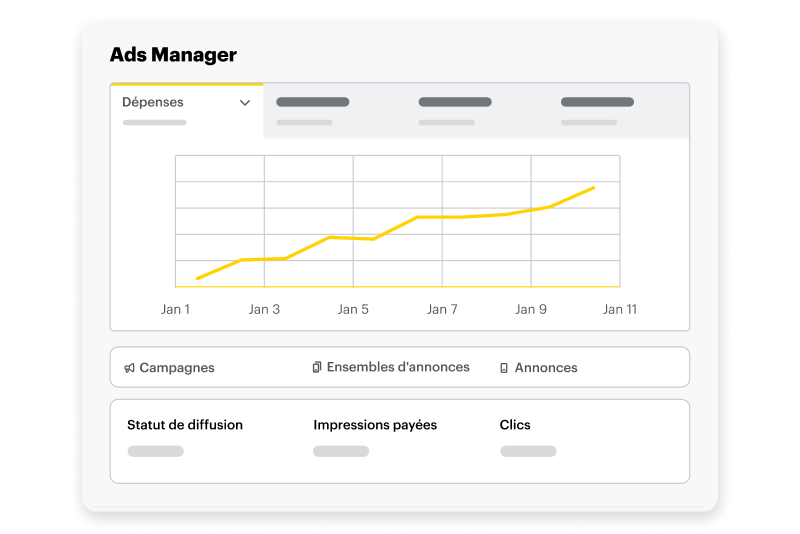 Tableau de bord Snapchat Ads Manager affichant les tendances de depenses et les indicateurs de performance publicitaire.