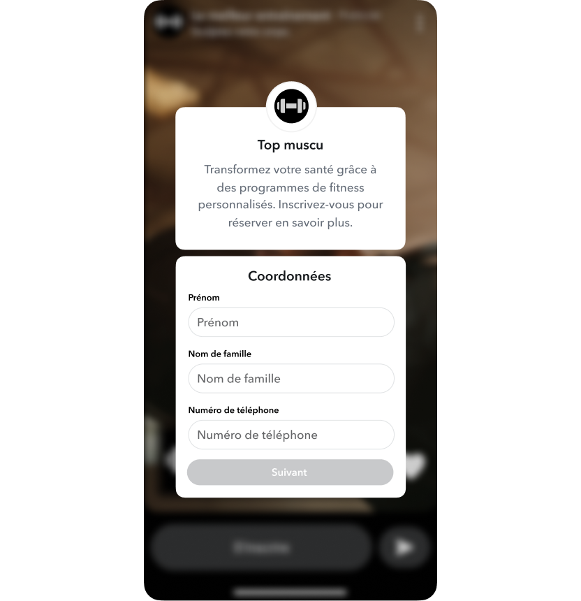 Example of Snapchat ads intake form in use by Best Body Training
