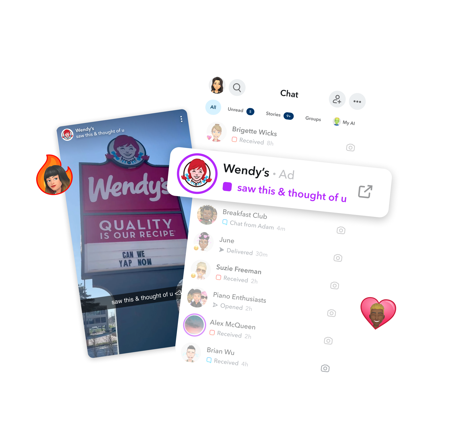 Wendy’s advertisement picture showing a Sponsored Snap message promoting brand engagement on Snapchat.