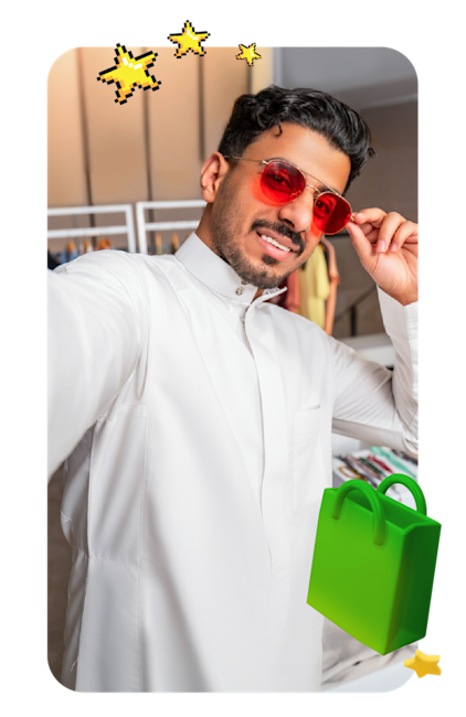 Man in sunglasses taking a selfie. 