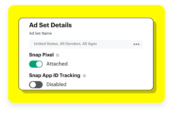 Dialog box showing how to attach the Snap pixel to your campaigns.
