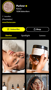 Snapchat public profile showcasing brand content stories and products to help businesses grow followers.