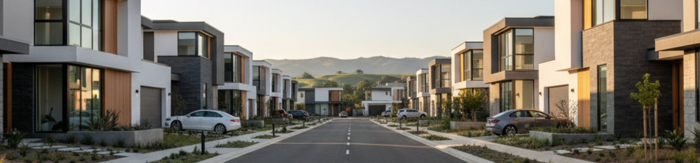 Contemporary villas lining a planned residential street supporting a Snapchat Ads real estate success story in Saudi Arabia.