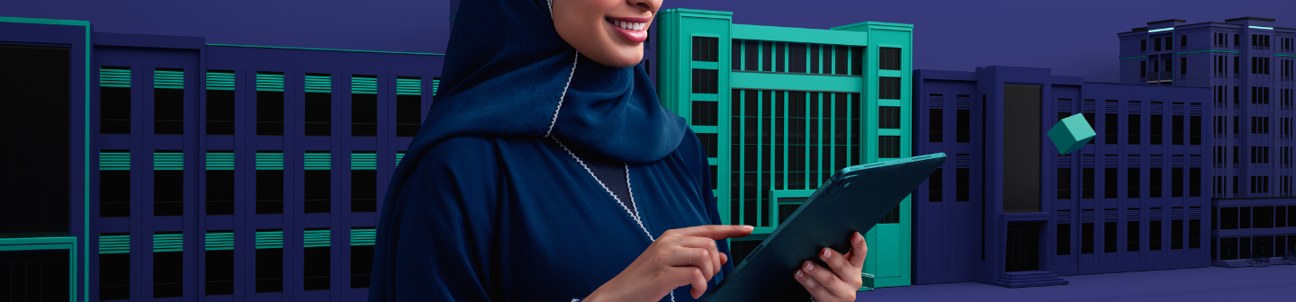 Riyad Bank campaign visual showing a woman using a tablet to engage with Snapchat Ads during a branded digital experience.