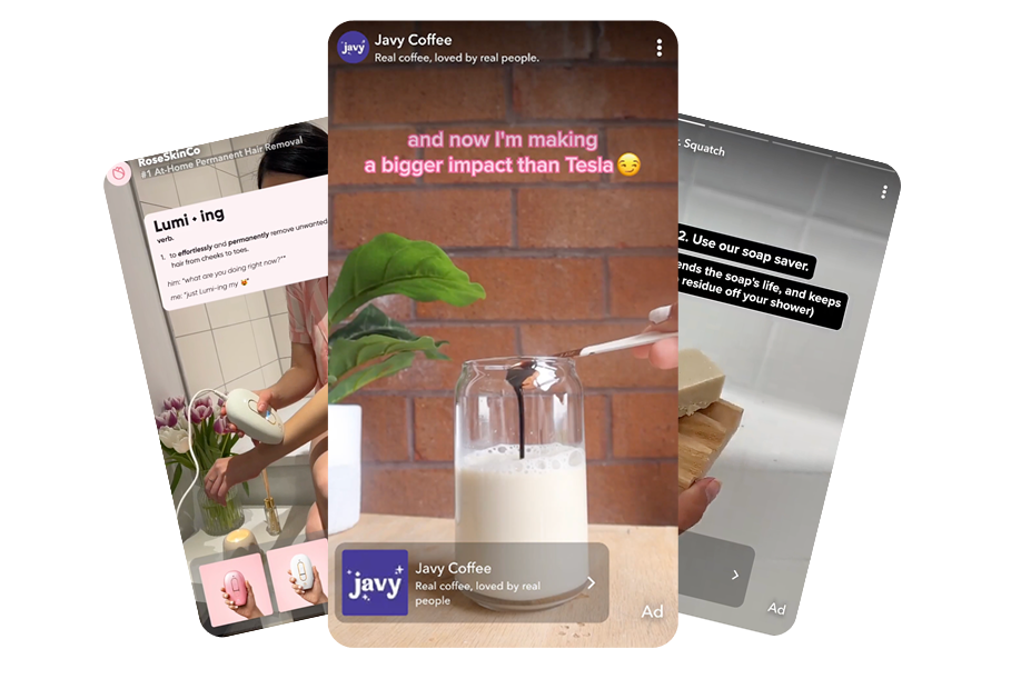 Vertical Snapchat ad formats showing immersive stories shopping and creator content to drive brand awareness.