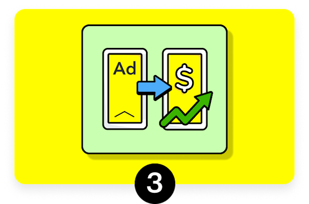 An ad with an arrow pointing to the right and a phone with a dollar sign and a checkmark.