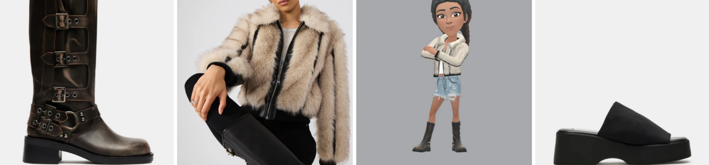 Screenshot of the Steve Madden Bitmoji collection online shop, in which real models and Bitmoji models appear side by side in the same styles.